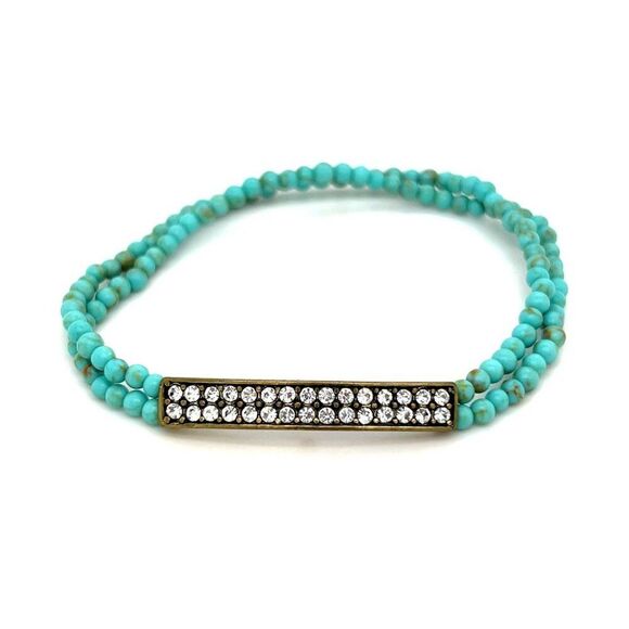 Stretchy Turquoise/Rhinestones Bracelet - Picture 1 of 4